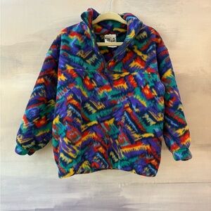 VINTAGE Colorful Quarter Zip Kids Fleece Pullover Jacket Size 4